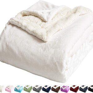 King Size Sherpa Fleece Bed Blanket Fluffy Cozy Ivory